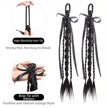 Bear Twisted Braid parukas naistele — kahekordne keerdpunter, kolledži stiilis, kõrge temperatuuriga traadist juuksed