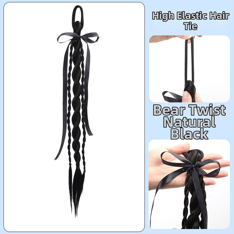 Bear Twisted Braid parukas naistele — kahekordne keerdpunter, kolledži stiilis, kõrge temperatuuriga traadist juuksed