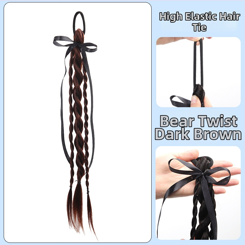 Bear Twisted Braid parukas naistele — kahekordne keerdpunter, kolledži stiilis, kõrge temperatuuriga traadist juuksed