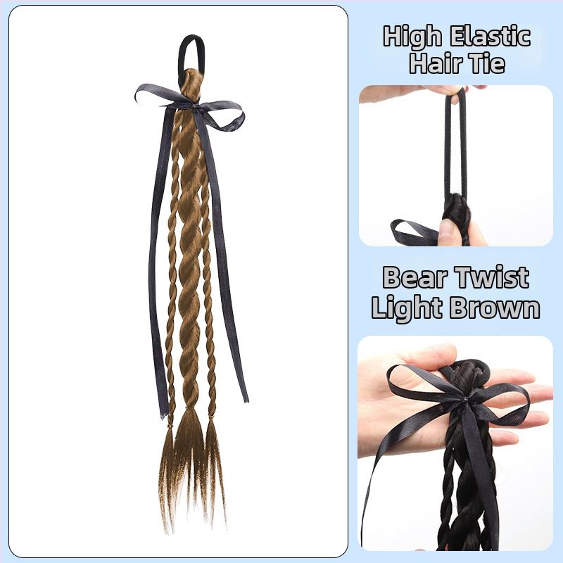 Bear Twisted Braid parukas naistele — kahekordne keerdpunter, kolledži stiilis, kõrge temperatuuriga traadist juuksed