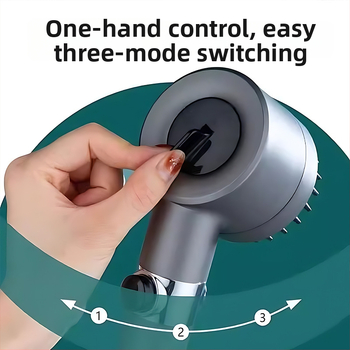 Nešiojama dušo galva su 3 srauto režimais, padidintas slėgis, ABS apvalus korpusas, silikoninis masažinis šepetėlis