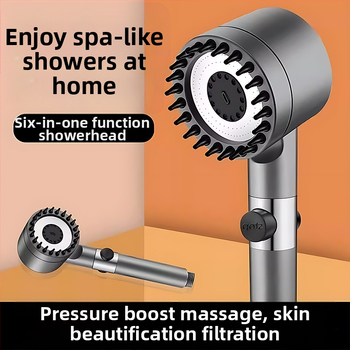 Nešiojama dušo galva su 3 srauto režimais, padidintas slėgis, ABS apvalus korpusas, silikoninis masažinis šepetėlis