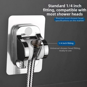 Držiak na sprchovú hlavu bez vŕtania, prísavné upevnenie na stenu, ABS materiál, moderný minimalistický štýl, jednoúrovňový kúpeľňový regál