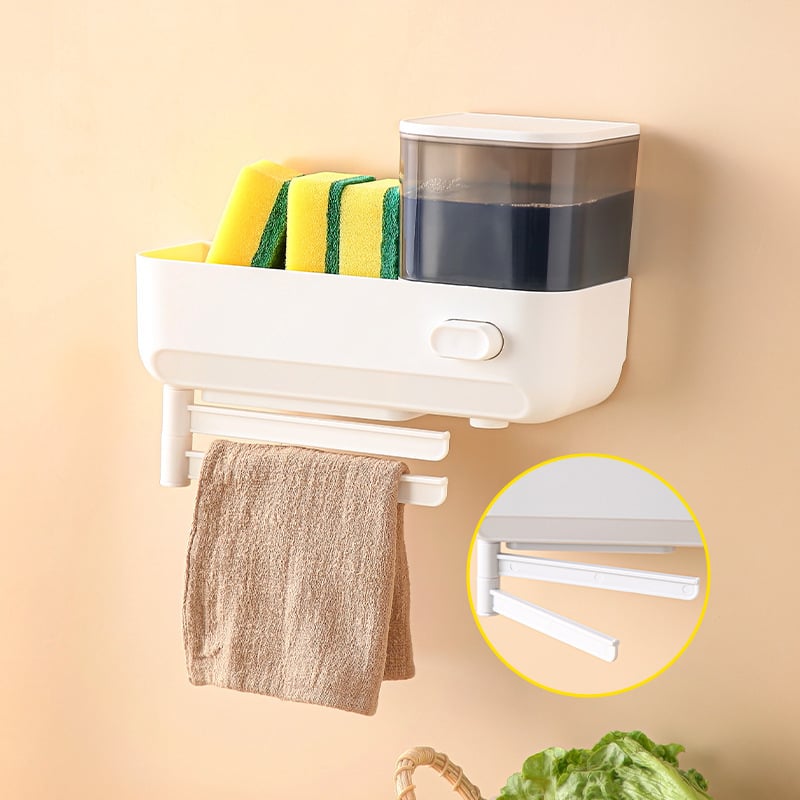 Virtuvės plautuvo organizatorius su kempinės laikikliu ir muilo dozatoriumi - ABS+PP, sieninis montavimas, modernus minimalistinis stilius, daugiafunkcis, 0,39 kg