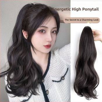 Ponytail parukas klipsiga kinnitusega, pikad lokid, suured lained, õmblusteta disain, kuumuskindlad sünteetilised kiud