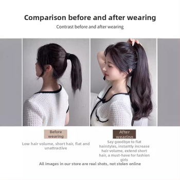 Ponytail parukas klipsiga kinnitusega, pikad lokid, suured lained, õmblusteta disain, kuumuskindlad sünteetilised kiud