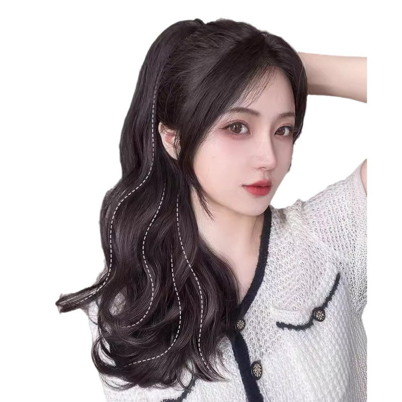 Ponytail parukas klipsiga kinnitusega, pikad lokid, suured lained, õmblusteta disain, kuumuskindlad sünteetilised kiud