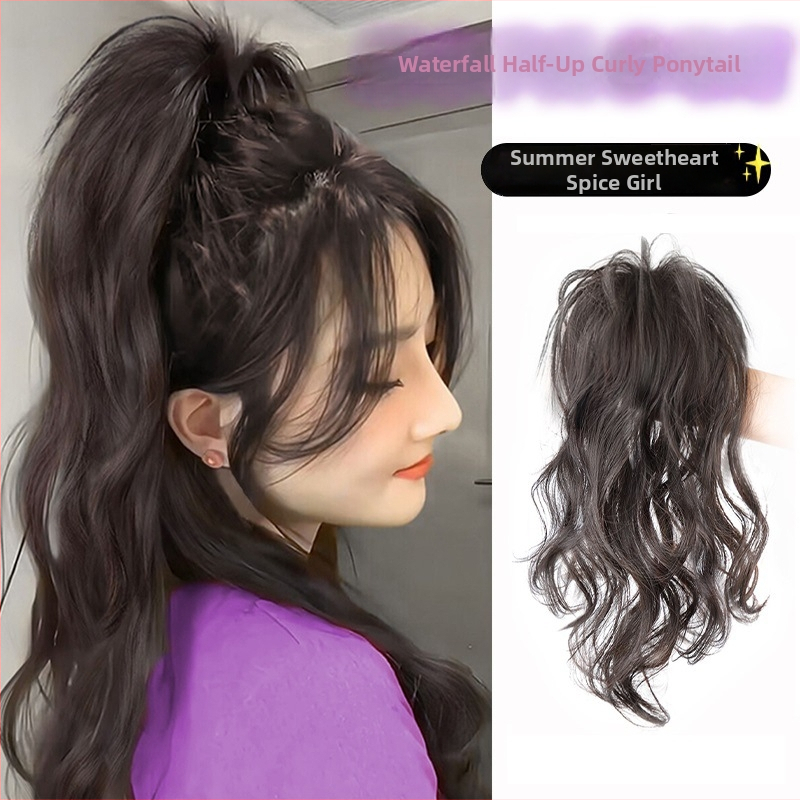 Kaifei parukas — vandfalli lokid, kõrge poni, pikk juuksed, kuumusele vastupidav juhtmestik, mehhaaniline töötlemine, ei sobi kuumaks värvimiseks