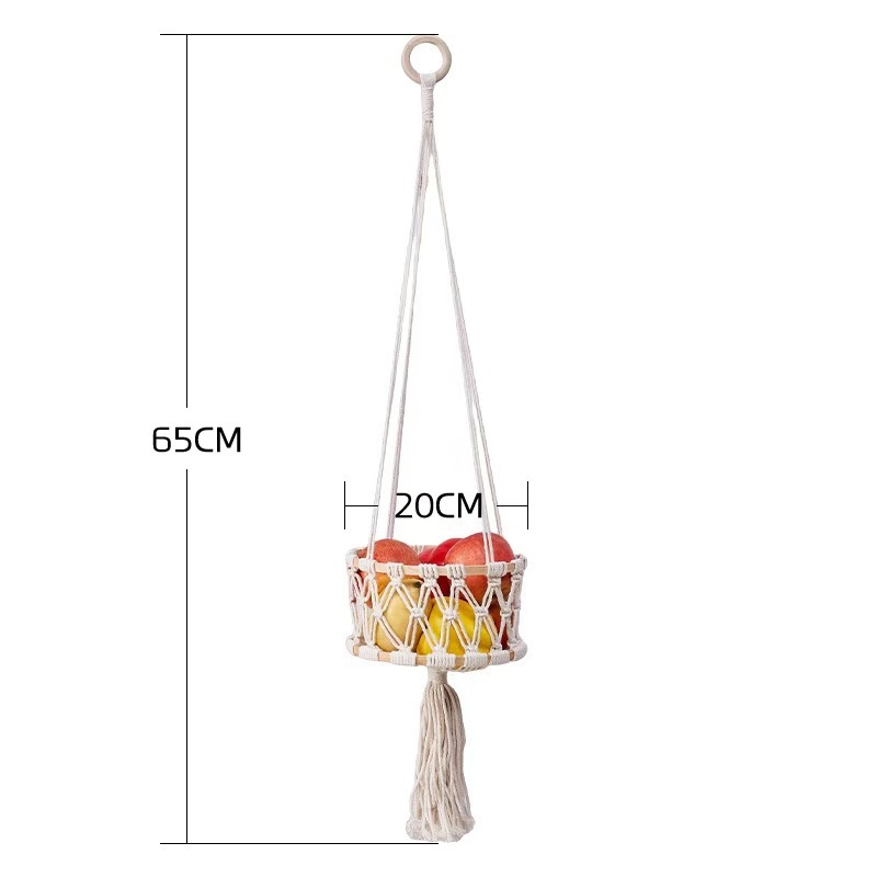 Set od tri košare za voće i povrće, ručno pletene pamukova užad, viseće košare za dnevni boravak – pastoralni stil