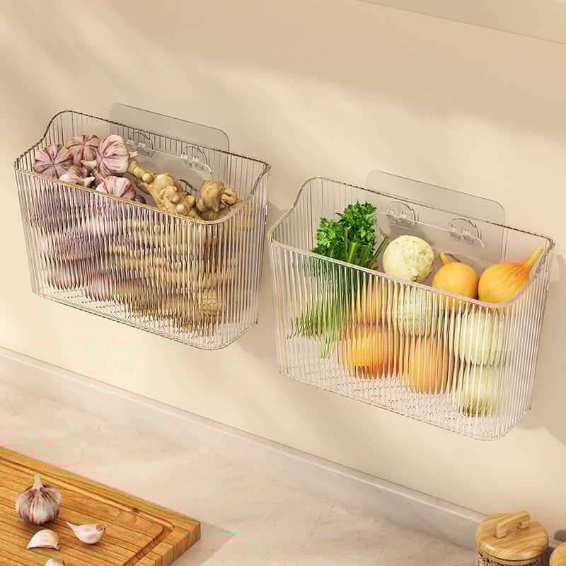 Köögihoiukorv – plastikust, seinale riputatav organiseerija puuviljadele ja köögiviljadele, kaasaegne minimalistlik stiil, välja anti 2024. aastal