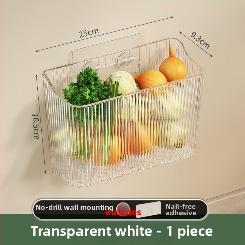 Köögihoiukorv – plastikust, seinale riputatav organiseerija puuviljadele ja köögiviljadele, kaasaegne minimalistlik stiil, välja anti 2024. aastal