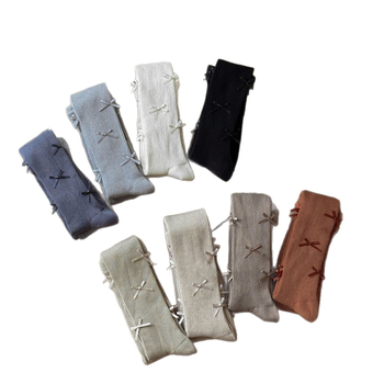 Colanți pentru fetițe din bumbac, cu funda, talie înaltă, fără deschidere între picioare, lungi, primăvară-toamnă, 80% bumbac