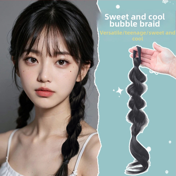 Poniponi parukas mullidega, topelt ponny saba, puhkevä loomulik välimus; Mudel: Cool Bubble Braid; Käsitöö; Juukse materjal: kõrge temperatuuriga traat; Ei sobi kuumade värvainetega