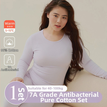 Moterų terminis komplektas: bazinio viršaus ir kelnių komplektas, medvilnė, vidutinio tankio 181–200 g/m², apvali kaklo linija, ilgos rankovės, vieno sluoksnio