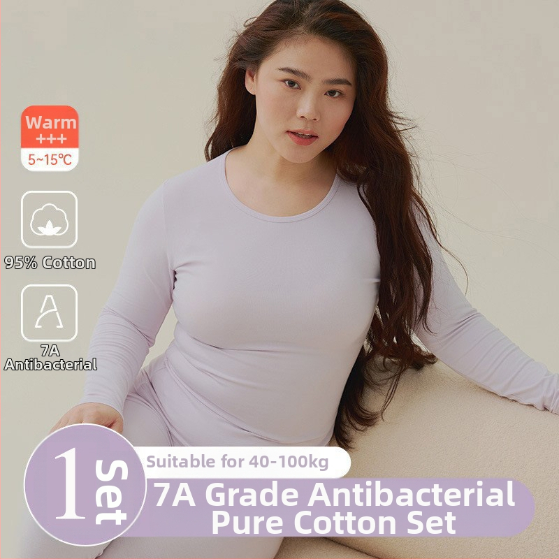 Дамски термо комплект: горнище и долнище за базов слой, памук, умерена плътност 181–200 г/м², кръгло деколте, дълги ръкави, еднослоен