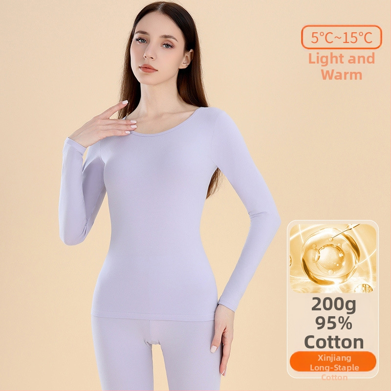 Moterų terminis komplektas: bazinio viršaus ir kelnių komplektas, medvilnė, vidutinio tankio 181–200 g/m², apvali kaklo linija, ilgos rankovės, vieno sluoksnio