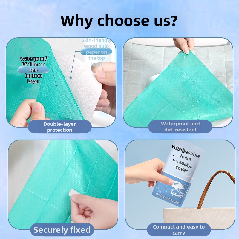 Jednorazové krytie sedadla toalety, hrubšie, univerzálne použitie, Travel Home, pre hotely a cestovanie, materiál: drevná celulóza papier/PE film