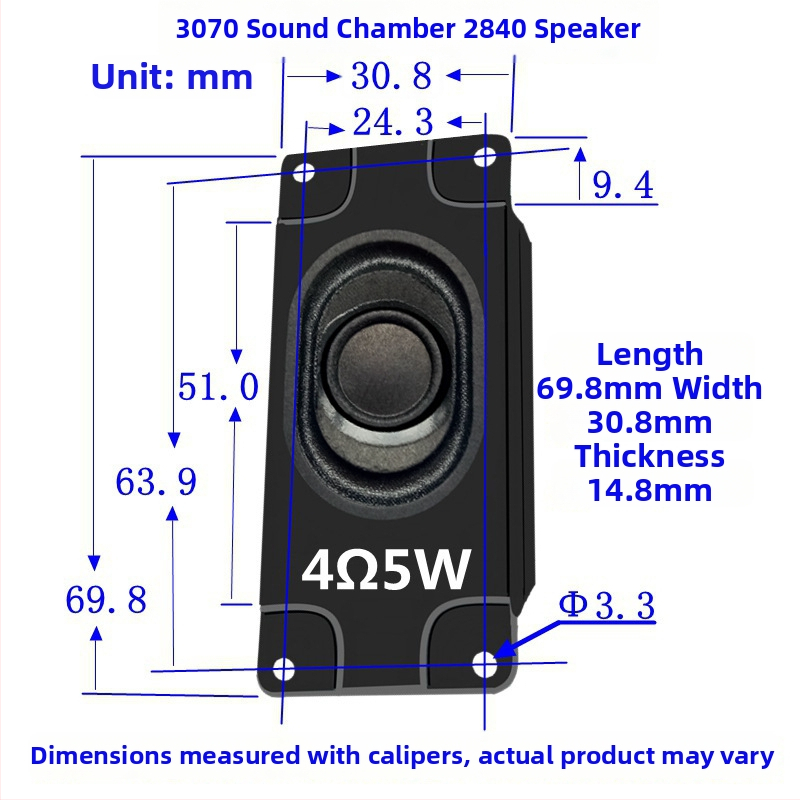 Taisnstūra skaļruņa korpuss 3070, 4 Ω, 3 W, pilns diapazons, koaksiālais, 50-30000 Hz
