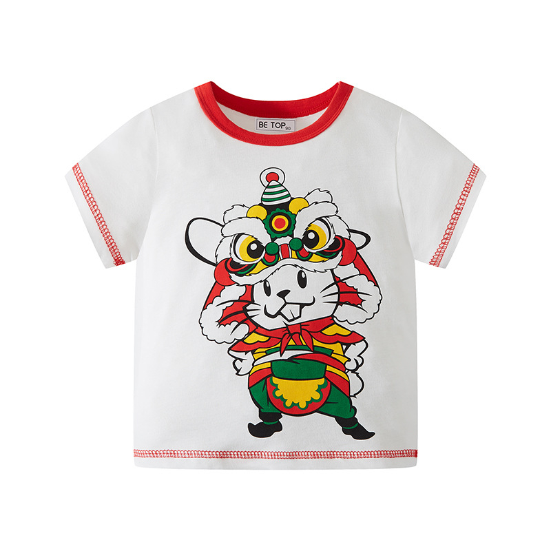 Vaikiški trumpų rankovių marškinėliai, 100% medvilnė, apvalus kaklas, Korėjos stilius, karikatūros spaudas