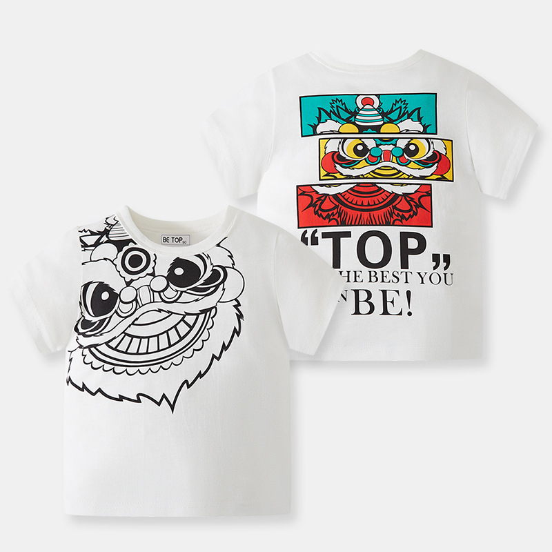 Vaikiški trumpų rankovių marškinėliai, 100% medvilnė, apvalus kaklas, Korėjos stilius, karikatūros spaudas