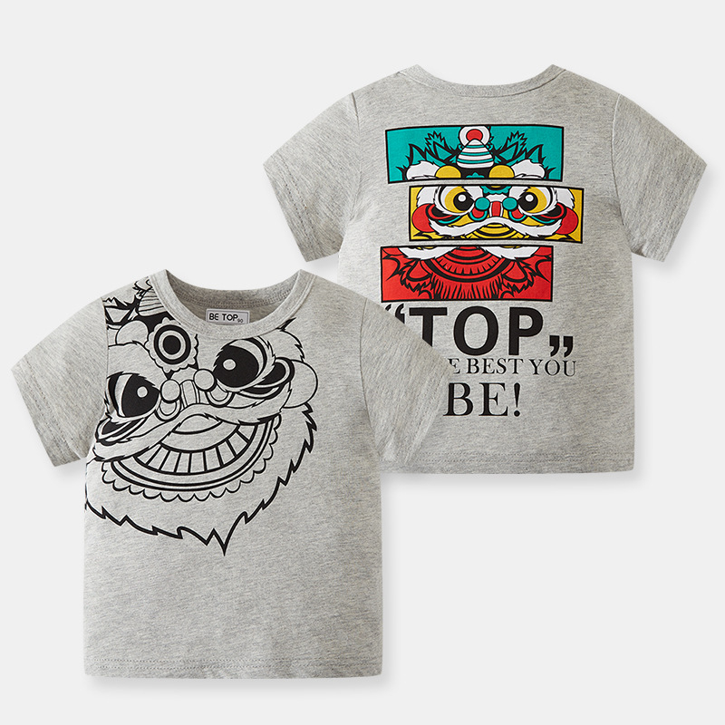 Vaikiški trumpų rankovių marškinėliai, 100% medvilnė, apvalus kaklas, Korėjos stilius, karikatūros spaudas