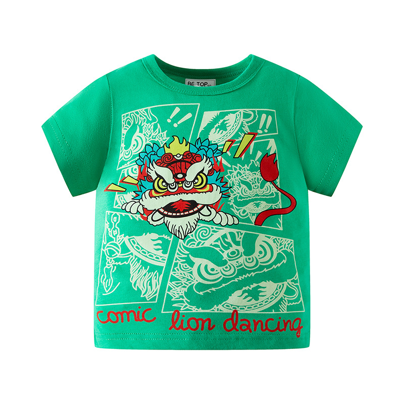 Vaikiški trumpų rankovių marškinėliai, 100% medvilnė, apvalus kaklas, Korėjos stilius, karikatūros spaudas