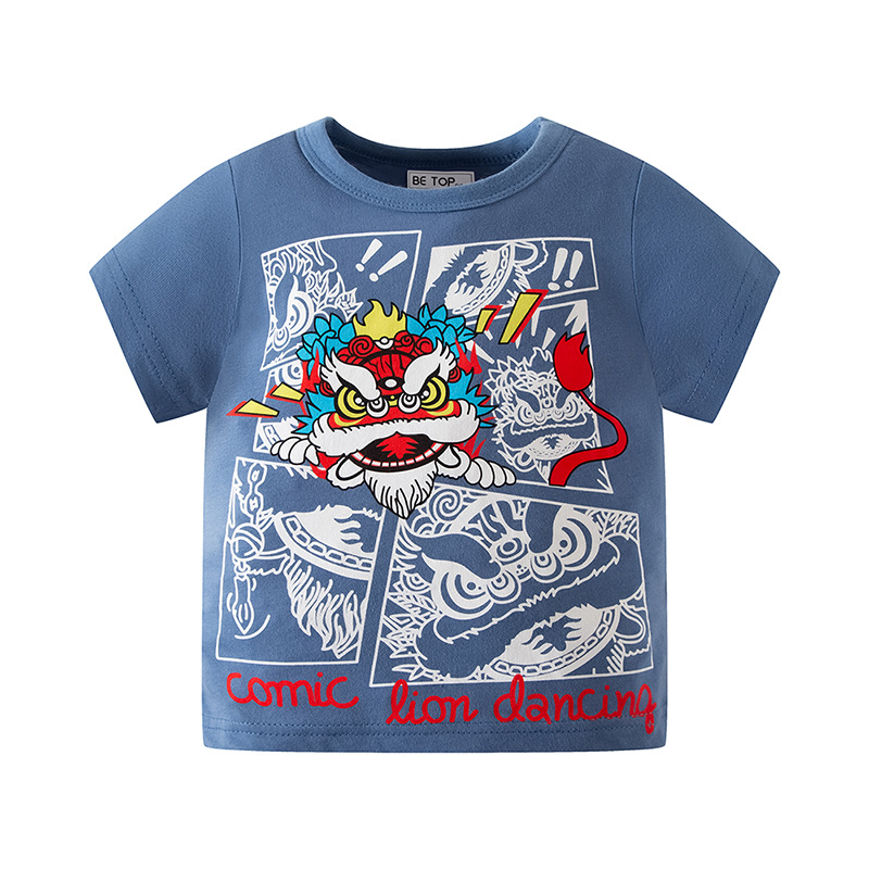 Vaikiški trumpų rankovių marškinėliai, 100% medvilnė, apvalus kaklas, Korėjos stilius, karikatūros spaudas