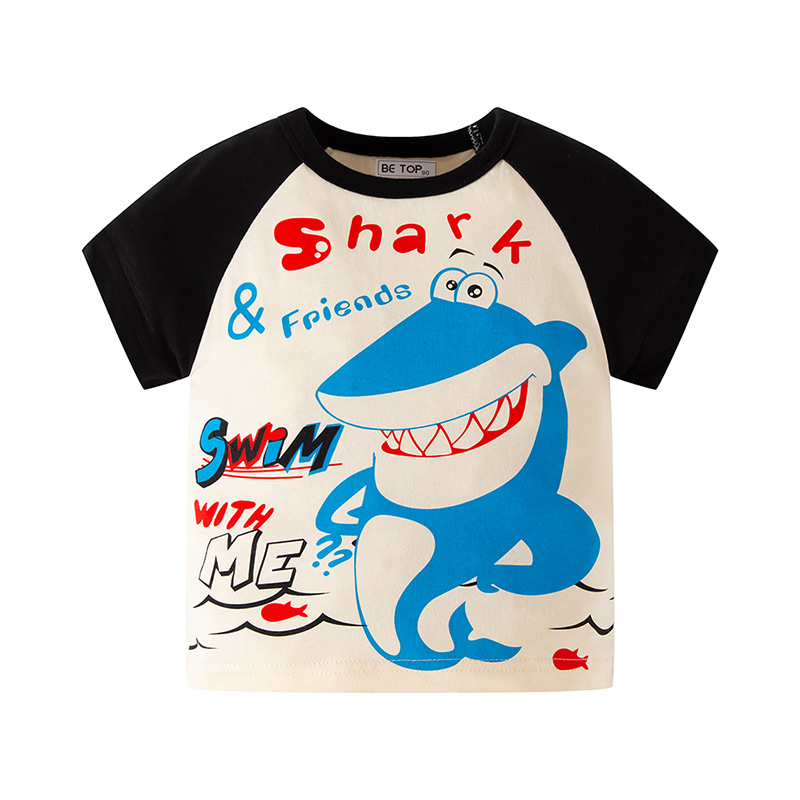 Vaikiški trumpų rankovių marškinėliai, 100% medvilnė, apvalus kaklas, Korėjos stilius, karikatūros spaudas