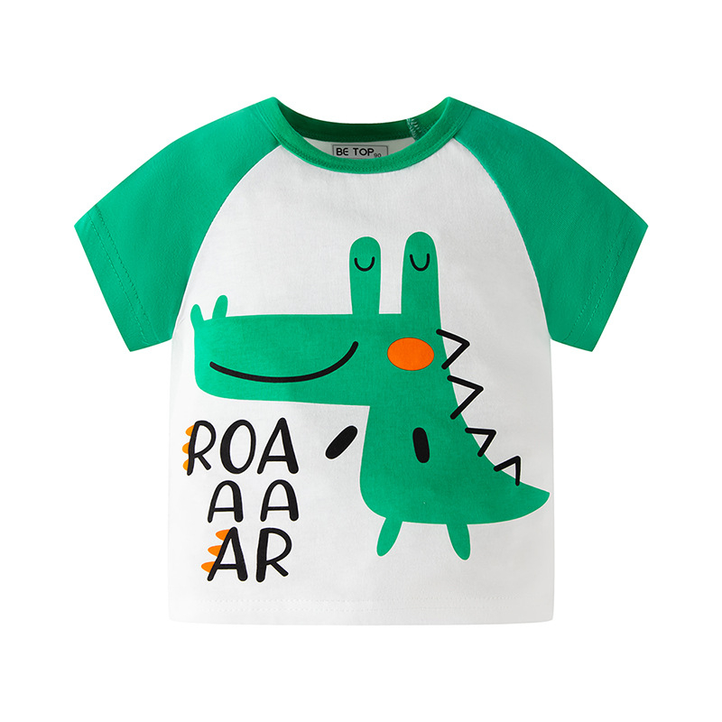 Vaikiški trumpų rankovių marškinėliai, 100% medvilnė, apvalus kaklas, Korėjos stilius, karikatūros spaudas