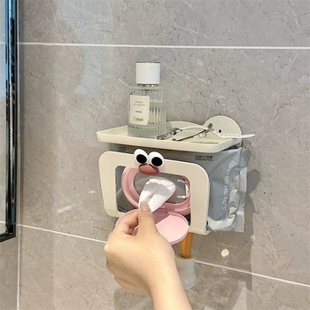 Cutie montată pe perete pentru hârtie igienică și raft de depozitare - plastic, impermeabil, fără găuri, potrivit pentru hârtie plată, design lejer luxos