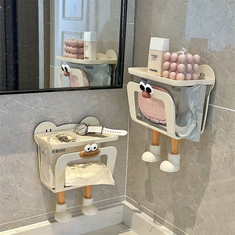 Cutie montată pe perete pentru hârtie igienică și raft de depozitare - plastic, impermeabil, fără găuri, potrivit pentru hârtie plată, design lejer luxos
