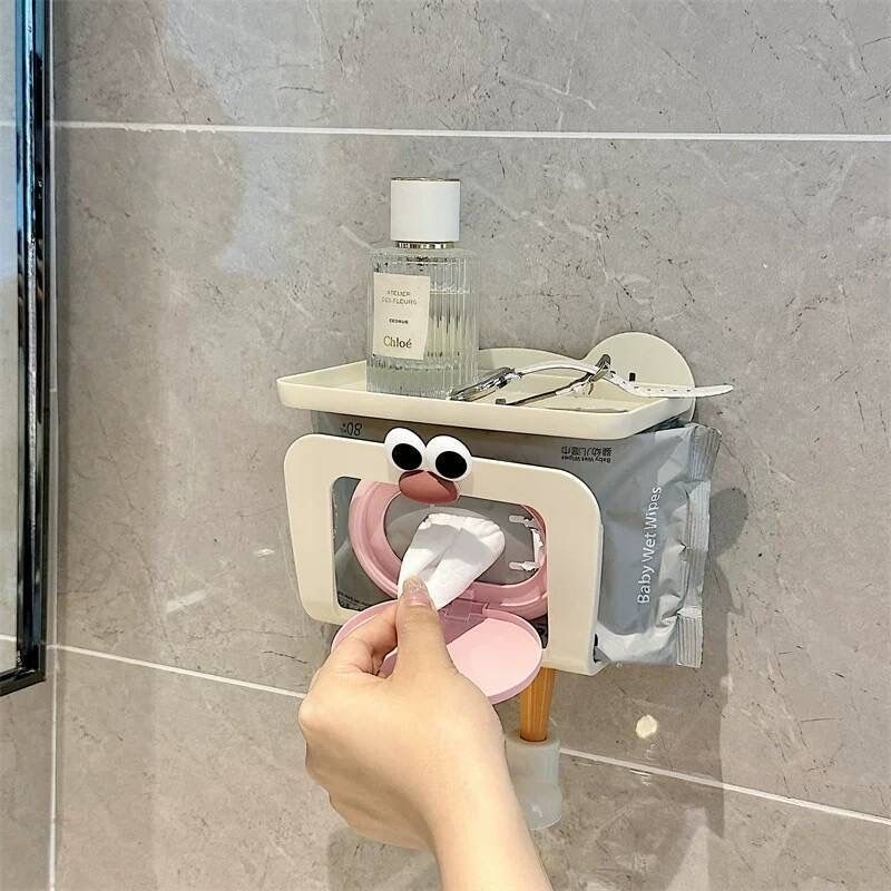 Cutie montată pe perete pentru hârtie igienică și raft de depozitare - plastic, impermeabil, fără găuri, potrivit pentru hârtie plată, design lejer luxos