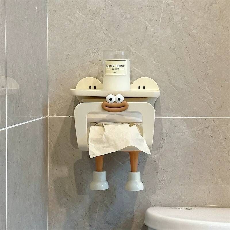 Cutie montată pe perete pentru hârtie igienică și raft de depozitare - plastic, impermeabil, fără găuri, potrivit pentru hârtie plată, design lejer luxos