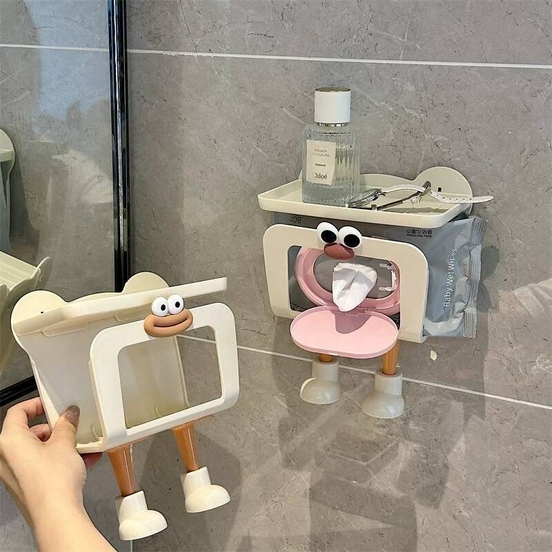 Cutie montată pe perete pentru hârtie igienică și raft de depozitare - plastic, impermeabil, fără găuri, potrivit pentru hârtie plată, design lejer luxos