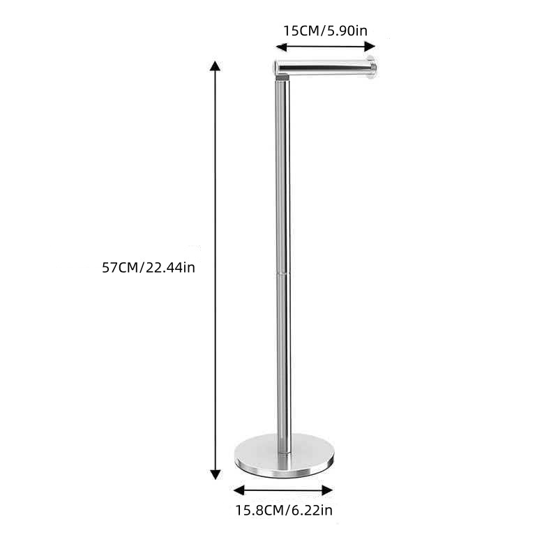 Nerezový vertikálny stojan na toaletný papier, podlahový, bez vŕtania, okrúhleho tvaru, leštený povrch a postrekový náter, Yoshizumi značka, moderný minimalistický štýl
