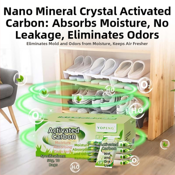 Festan Aktiivsüsiniku desikant koduseks kasutamiseks — niiskuse imemine ja kuivatamine, looduslik lõhn, 50 g × 10 kotikesed, karbis, lameda paigutus