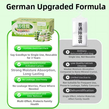 Festan Aktiivsüsiniku desikant koduseks kasutamiseks — niiskuse imemine ja kuivatamine, looduslik lõhn, 50 g × 10 kotikesed, karbis, lameda paigutus