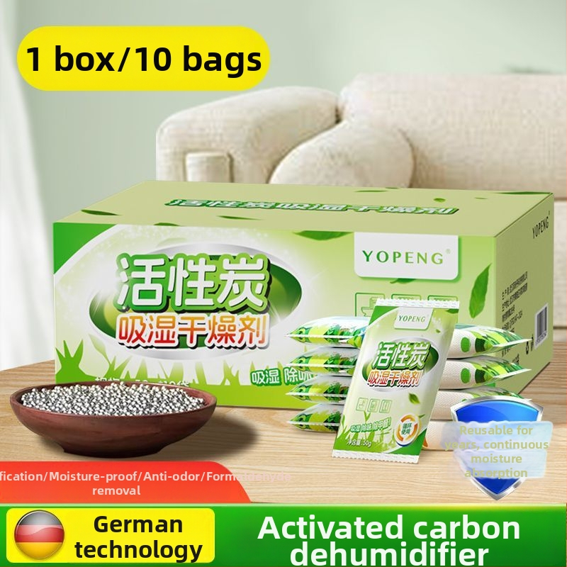 Festan Aktiivsüsiniku desikant koduseks kasutamiseks — niiskuse imemine ja kuivatamine, looduslik lõhn, 50 g × 10 kotikesed, karbis, lameda paigutus