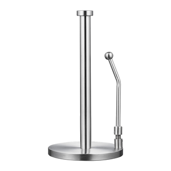 Nerezový zvislý stojan na papierové utierky, matný povrch, guľatý tvar, úložný priestor na fóliu