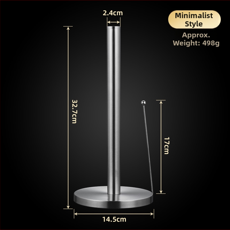 Nerezový zvislý stojan na papierové utierky, matný povrch, guľatý tvar, úložný priestor na fóliu