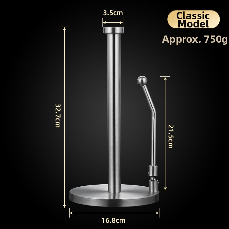 Nerezový zvislý stojan na papierové utierky, matný povrch, guľatý tvar, úložný priestor na fóliu