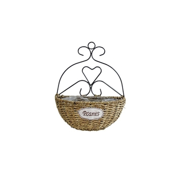 Kvetináč zo slamy na stenu, ručne tkaný, pastorálny štýl, visací košík