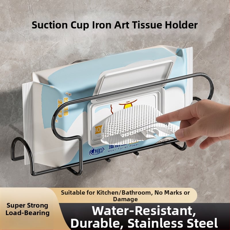 Siurbimo puodelio laikiklis šlapioms servetėlėms — sieninis popieriaus rankų laikiklis virtuvėje ir vonioje (ABS+geležis, elektroplatavimas)
