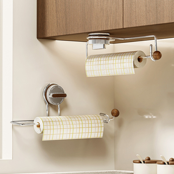 Hedou C Siurbimo virtuvės popieriaus laikiklis, apvalios formos, medžiaga: nerūdijantis plienas + ABS + medis + silikono gelis