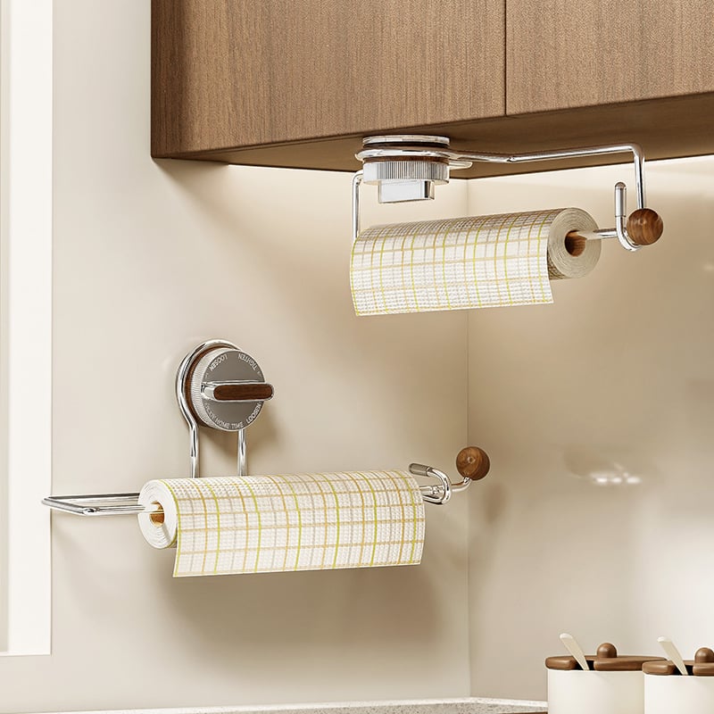 Hedou C Siurbimo virtuvės popieriaus laikiklis, apvalios formos, medžiaga: nerūdijantis plienas + ABS + medis + silikono gelis