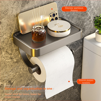 Vonios kambario sieninis popieriaus laikiklis — Space aliuminis, kvadratinė forma, aukštos temperatūros dažų paviršiaus apdaila, lengvas prabangos stilius.