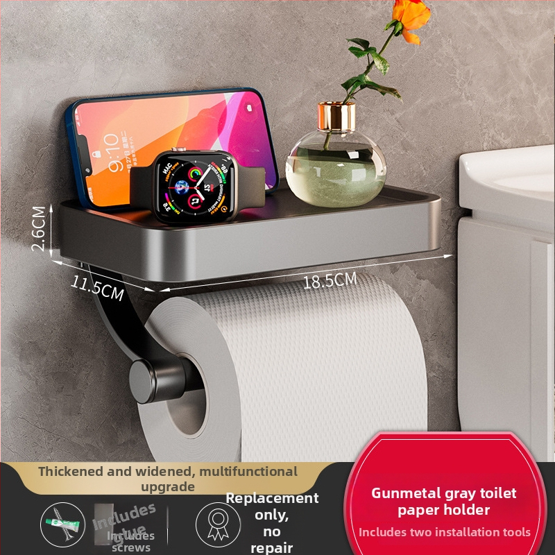 Vonios kambario sieninis popieriaus laikiklis — Space aliuminis, kvadratinė forma, aukštos temperatūros dažų paviršiaus apdaila, lengvas prabangos stilius.