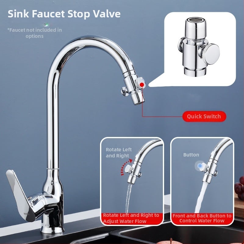 Noplūdes novēršanas ierīce virtuvei un vannas krānam, vienas pogas ūdens apturēšanas vārsts, noplūdes savienotājs