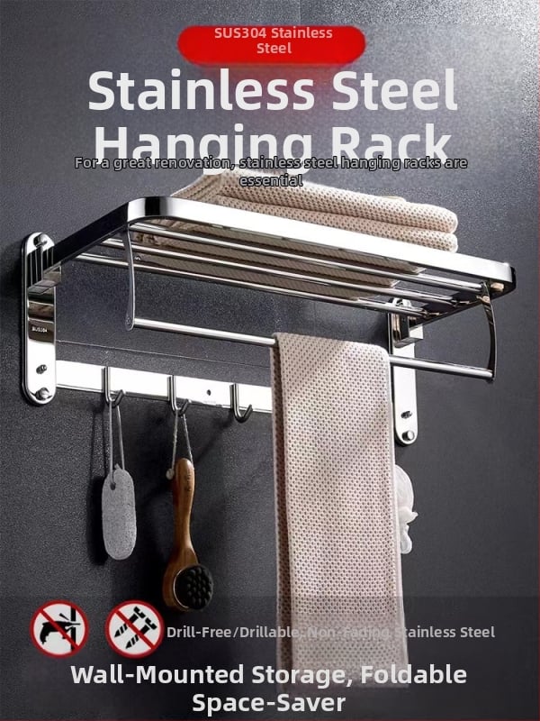 Nerūdijančio plieno sulankstomas rankšluosčių laikiklis, sieninis, 5 dalių rinkinys, šiuolaikinis minimalistinis dizainas