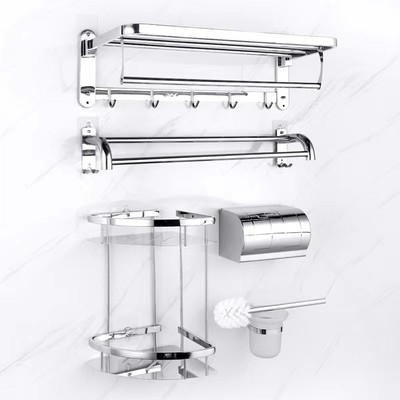 Raft de prosoape din oțel inoxidabil, pliabil, montat pe perete, set de 5 piese, design modern minimalist